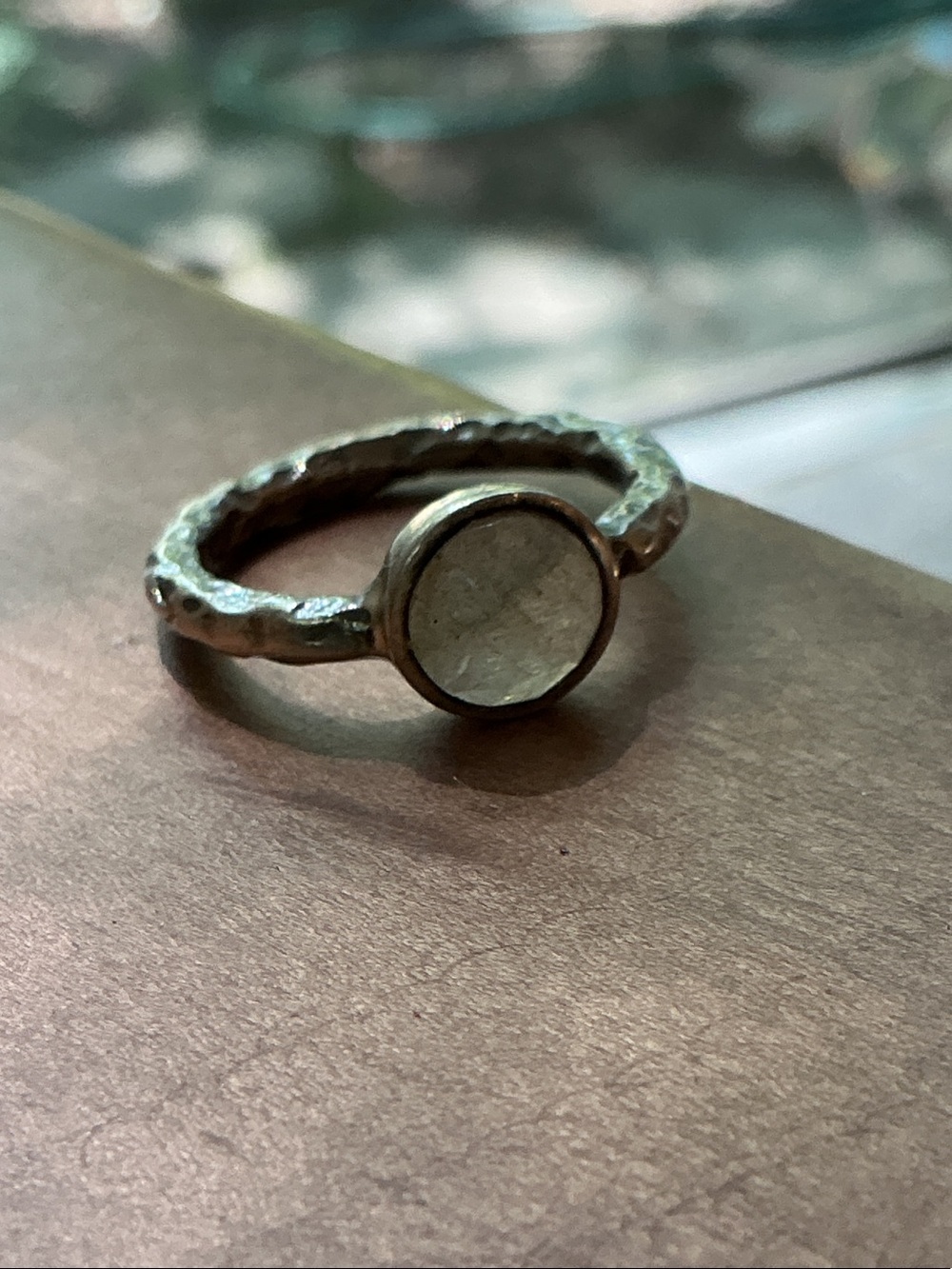 Textured Silver Ring with Round Moonstone - Silver